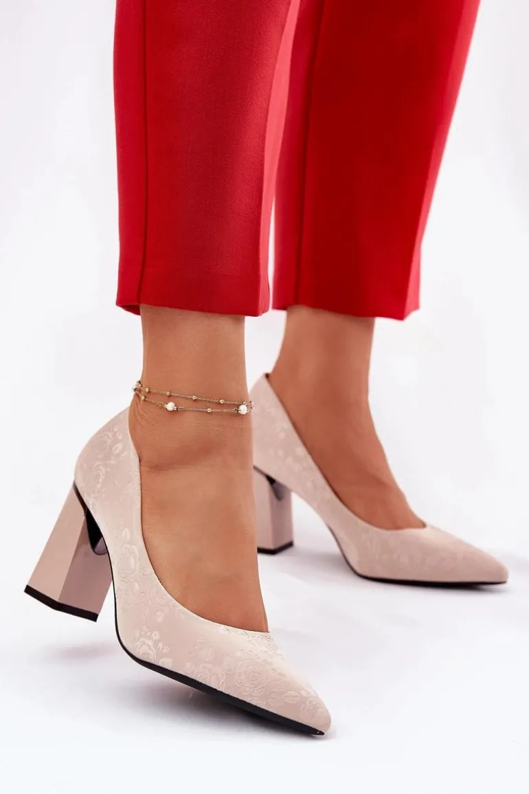 Eleganckie Czółenka Na Słupku W Różowe Vinceza 62223 Beżowe