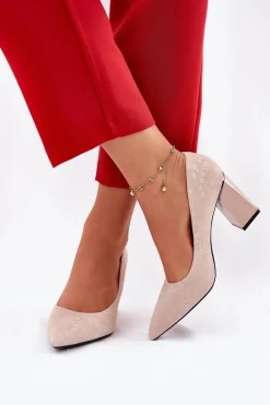 Eleganckie Czółenka Na Słupku W Różowe Vinceza 62223 Beżowe