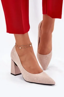 Eleganckie Czółenka Na Słupku W Różowe Vinceza 62223 Beżowe