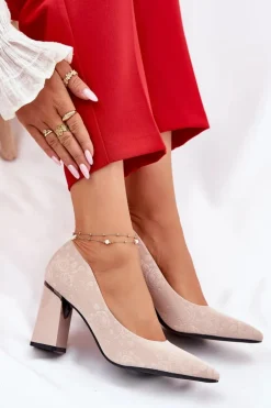 Eleganckie Czółenka Na Słupku W Różowe Vinceza 62223 Beżowe