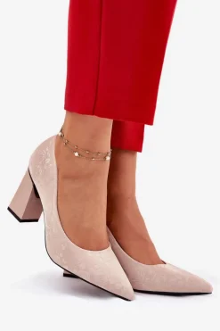Eleganckie Czółenka Na Słupku W Różowe Vinceza 62223 Beżowe