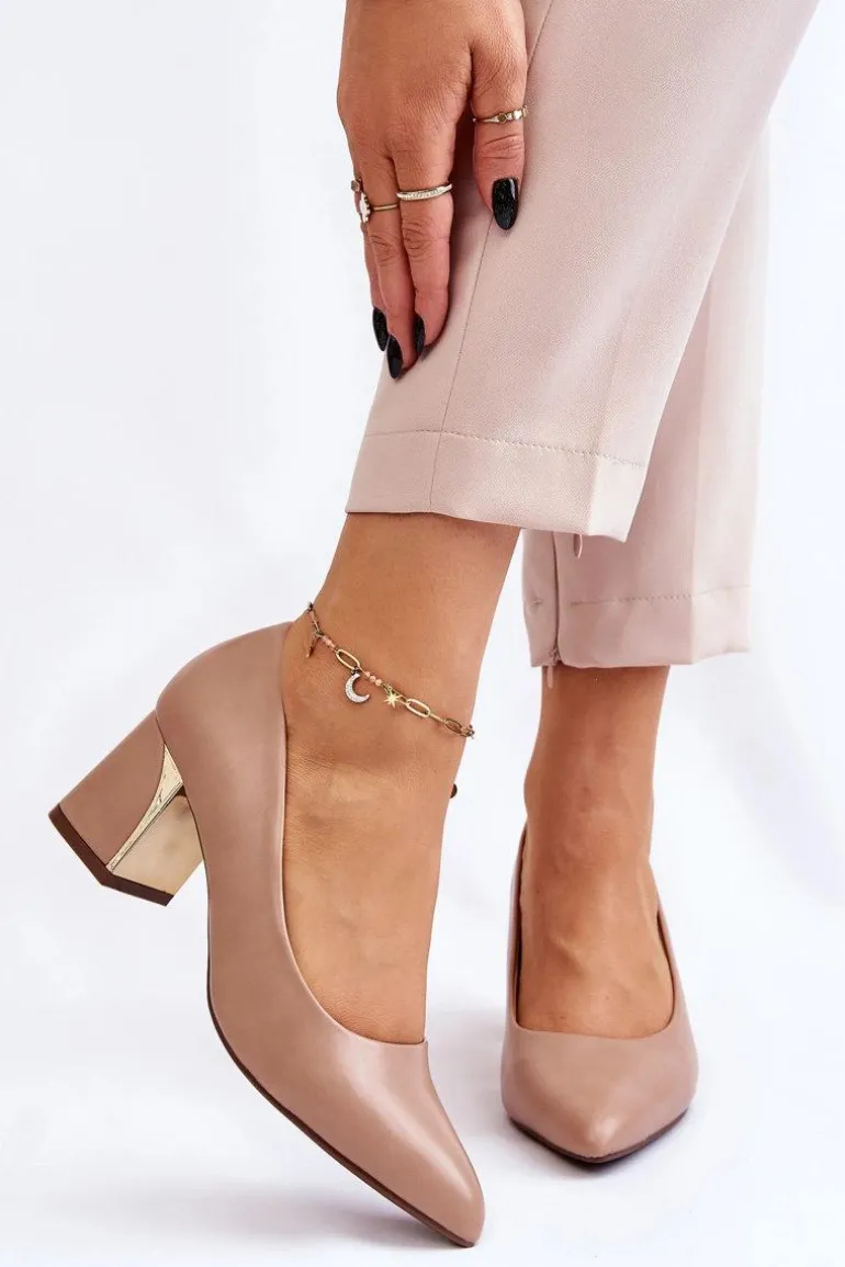 Eleganckie Czółenka Na Słupku Ciemnobeżowe Emma