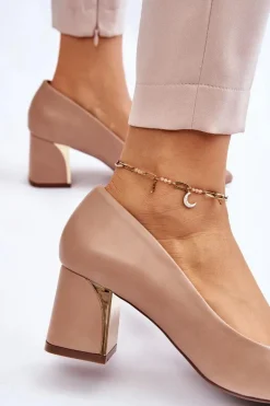 Eleganckie Czółenka Na Słupku Ciemnobeżowe Emma