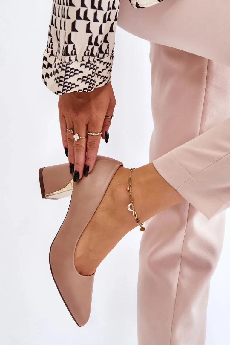 Eleganckie Czółenka Na Słupku Ciemnobeżowe Emma