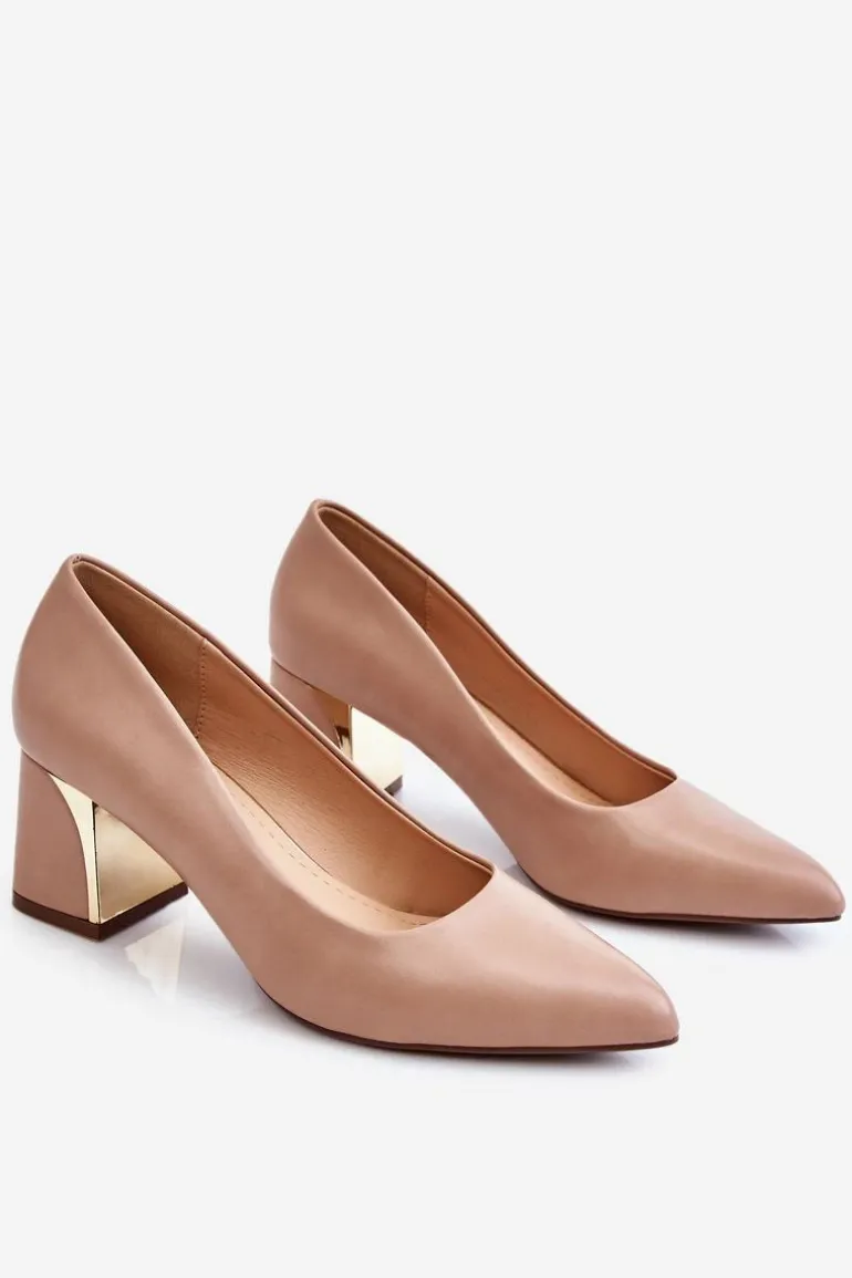 Eleganckie Czółenka Na Słupku Ciemnobeżowe Emma