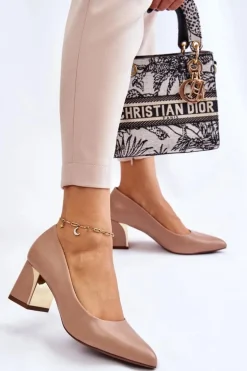 Eleganckie Czółenka Na Słupku Ciemnobeżowe Emma