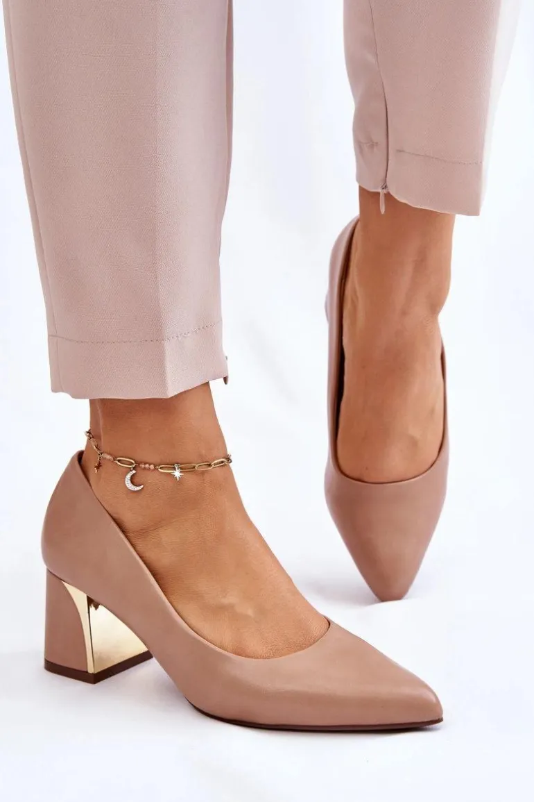 Eleganckie Czółenka Na Słupku Ciemnobeżowe Emma