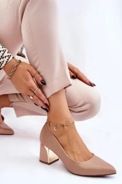 Eleganckie Czółenka Na Słupku Ciemnobeżowe Emma