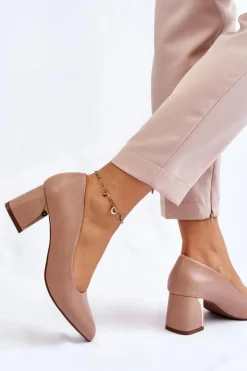 Eleganckie Czółenka Na Słupku Ciemnobeżowe Emma