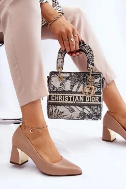 Eleganckie Czółenka Na Słupku Ciemnobeżowe Emma