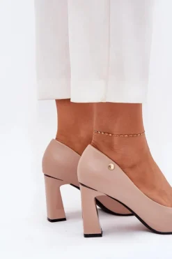 Eleganckie Czółenka Na Słupkowym Obcasie Vinceza 62221 Beżowe