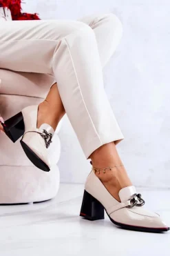 Eleganckie Czółenka Na Słupku Beżowe Callim