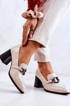 Eleganckie Czółenka Na Słupku Beżowe Callim