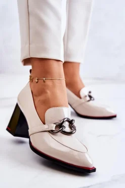 Eleganckie Czółenka Na Słupku Beżowe Callim