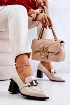 Eleganckie Czółenka Na Słupku Beżowe Callim