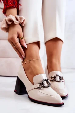 Eleganckie Czółenka Na Słupku Beżowe Callim