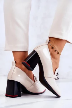 Eleganckie Czółenka Na Słupku Beżowe Callim