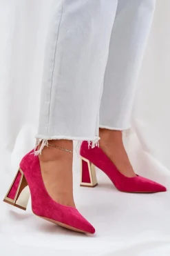 Eleganckie Czółenka Na Słupku Szpiczaste Noski Fuksja Falseki