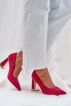 Eleganckie Czółenka Na Słupku Szpiczaste Noski Fuksja Falseki