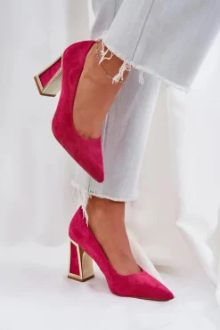 Eleganckie Czółenka Na Słupku Szpiczaste Noski Fuksja Falseki