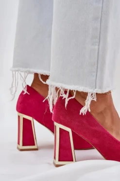 Eleganckie Czółenka Na Słupku Szpiczaste Noski Fuksja Falseki