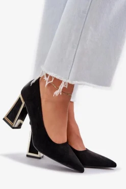 Eleganckie Czółenka Na Słupku Szpiczaste Noski Czarne Falseki