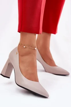 Eleganckie Czółenka Na Słupkowym Obcasie Vinceza 62221 Szare