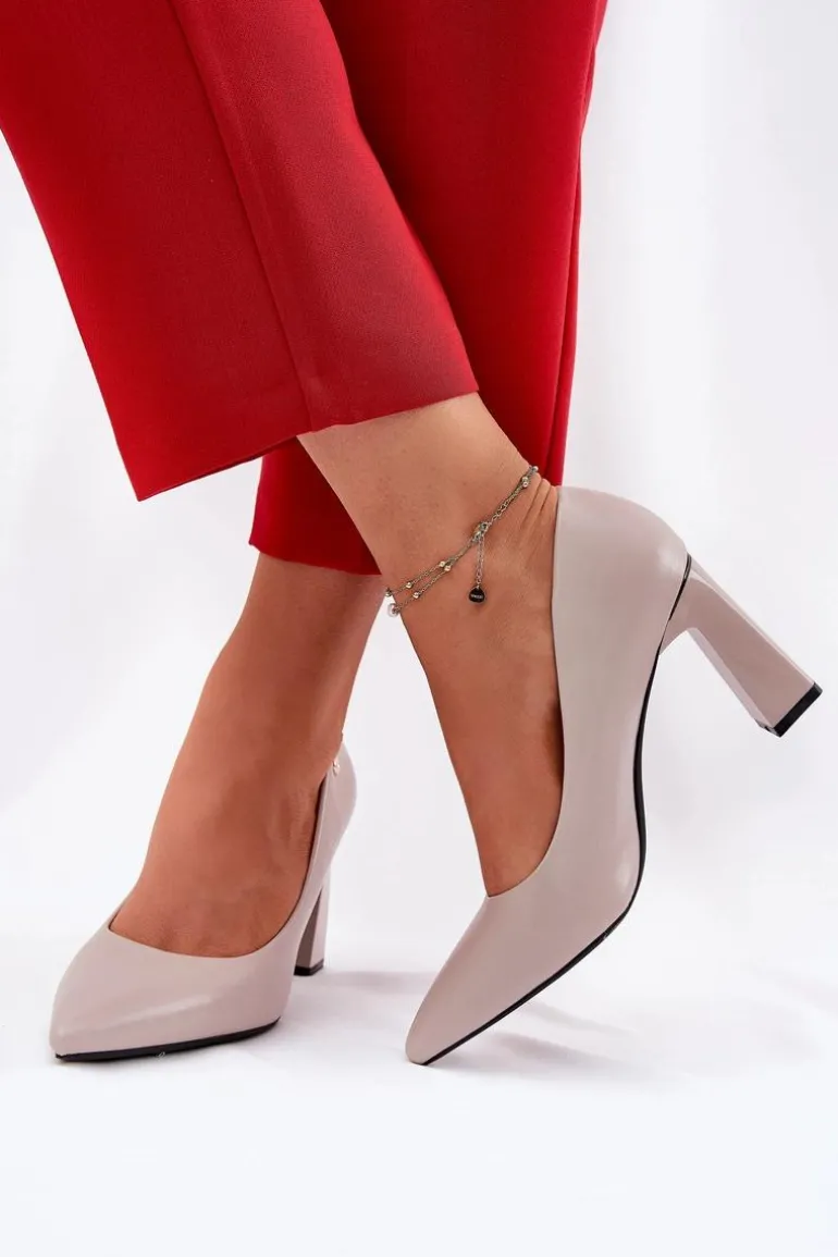 Eleganckie Czółenka Na Słupkowym Obcasie Vinceza 62221 Szare