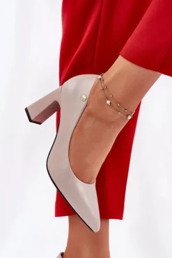 Eleganckie Czółenka Na Słupkowym Obcasie Vinceza 62221 Szare