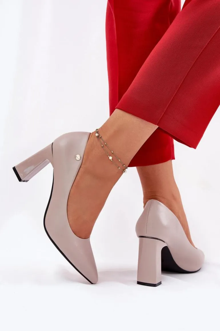 Eleganckie Czółenka Na Słupkowym Obcasie Vinceza 62221 Szare