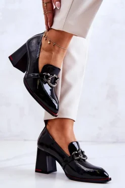 Eleganckie Czółenka Na Słupku Czarne Callim