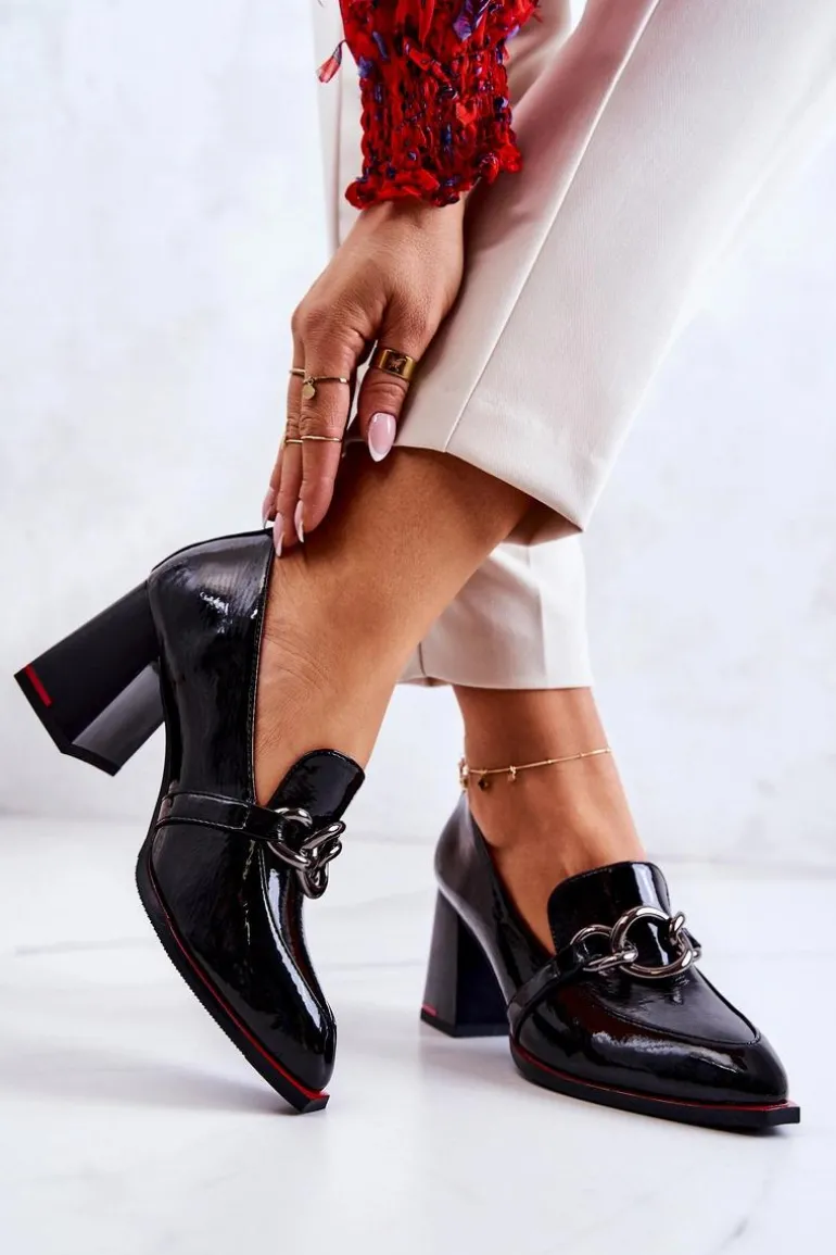 Eleganckie Czółenka Na Słupku Czarne Callim