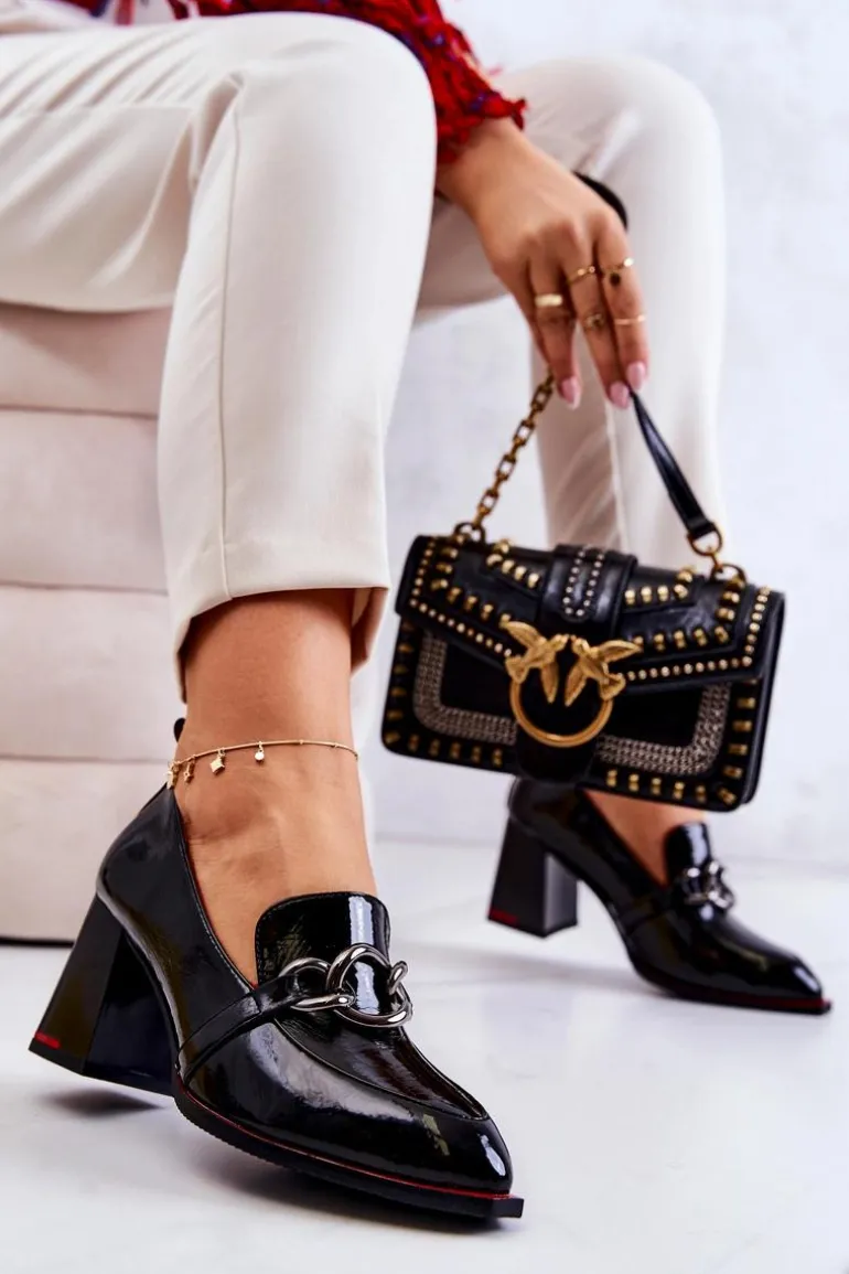 Eleganckie Czółenka Na Słupku Czarne Callim