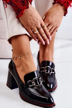 Eleganckie Czółenka Na Słupku Czarne Callim