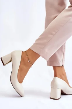 Eleganckie Czółenka Na Słupku Beżowe Emma