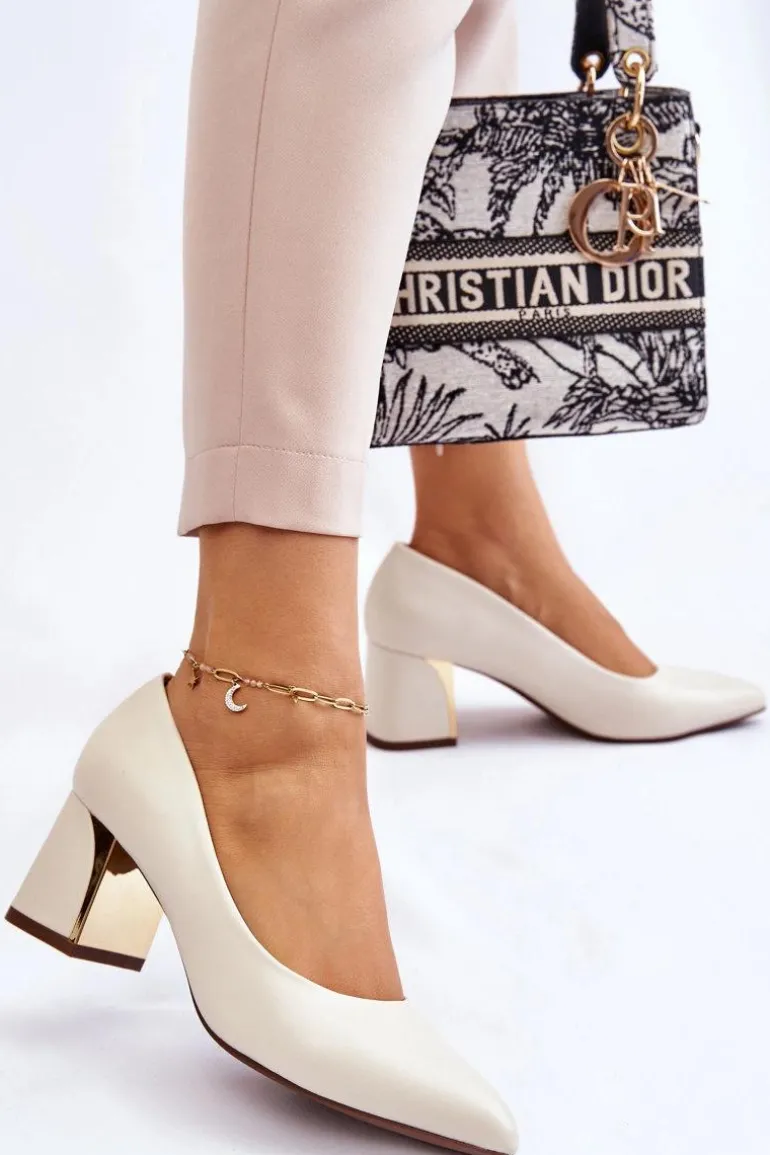 Eleganckie Czółenka Na Słupku Beżowe Emma