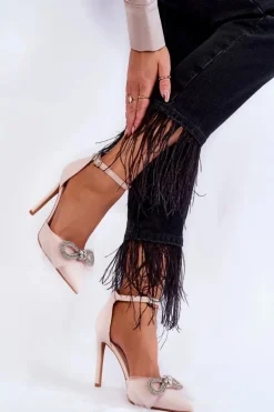 Eleganckie Czółenka Na Szpilce Z Kokardą Beżowe Hettie