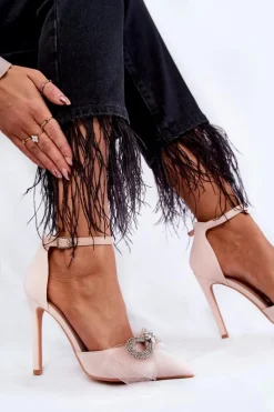 Eleganckie Czółenka Na Szpilce Z Kokardą Beżowe Hettie