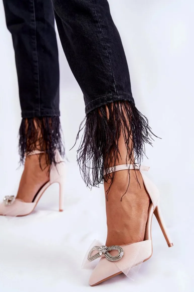 Eleganckie Czółenka Na Szpilce Z Kokardą Beżowe Hettie