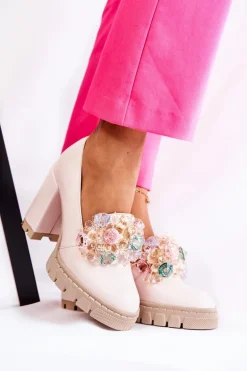 Eleganckie Czółenka Z Ozdobą Gładkie Jasnoróżowe Caterine