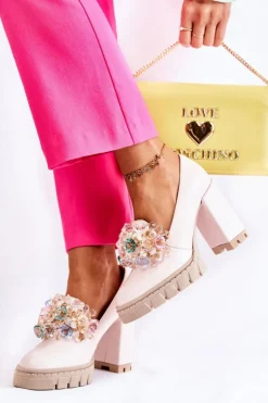 Eleganckie Czółenka Z Ozdobą Gładkie Jasnoróżowe Caterine