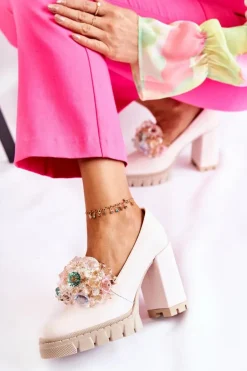 Eleganckie Czółenka Z Ozdobą Gładkie Jasnoróżowe Caterine