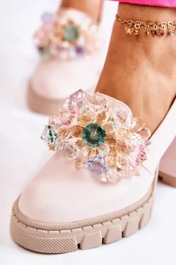 Eleganckie Czółenka Z Ozdobą Gładkie Jasnoróżowe Caterine