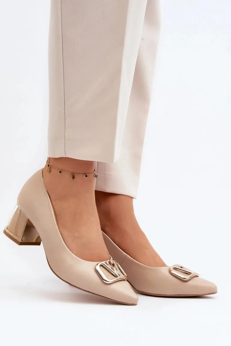 Eleganckie Czółenka Z Ozdobą Laura Messi 2740 Beżowe