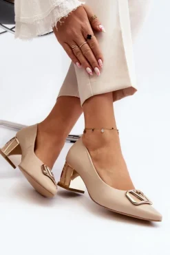 Eleganckie Czółenka Z Ozdobą Laura Messi 2740 Beżowe