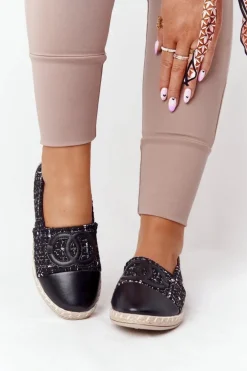 Eleganckie Damskie Espadryle Czarne Be My Love