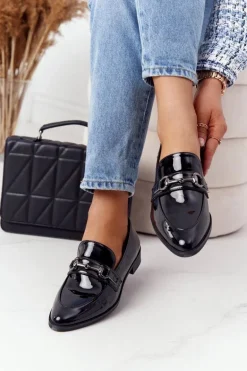 Eleganckie Damskie Mokasyny S.Barski Lakierowane Czarne