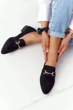 Eleganckie Damskie Mokasyny S.Barski Zamszowe Czarne