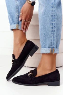 Eleganckie Damskie Mokasyny S.Barski Zamszowe Czarne