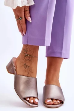 Eleganckie Gładkie Klapki Sergio Leone KL317 Ciemnosrebrne